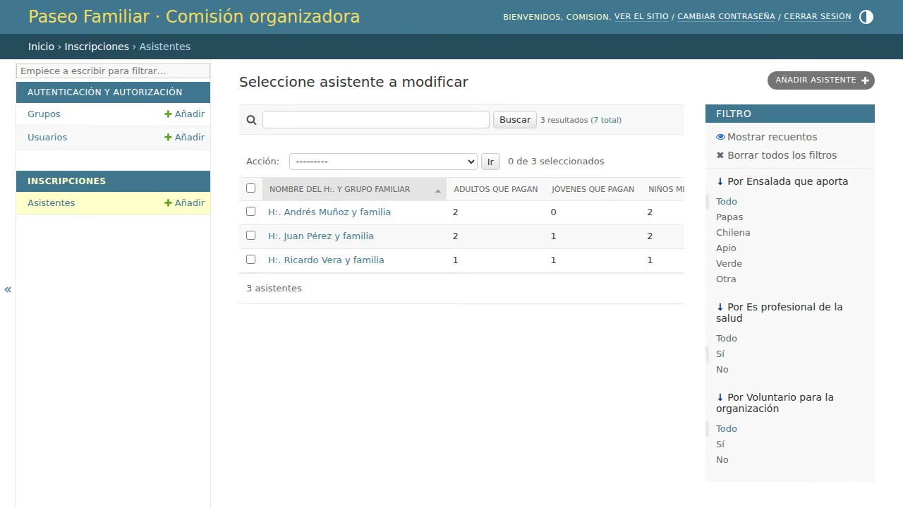 Panel de la comisión (/admin/)